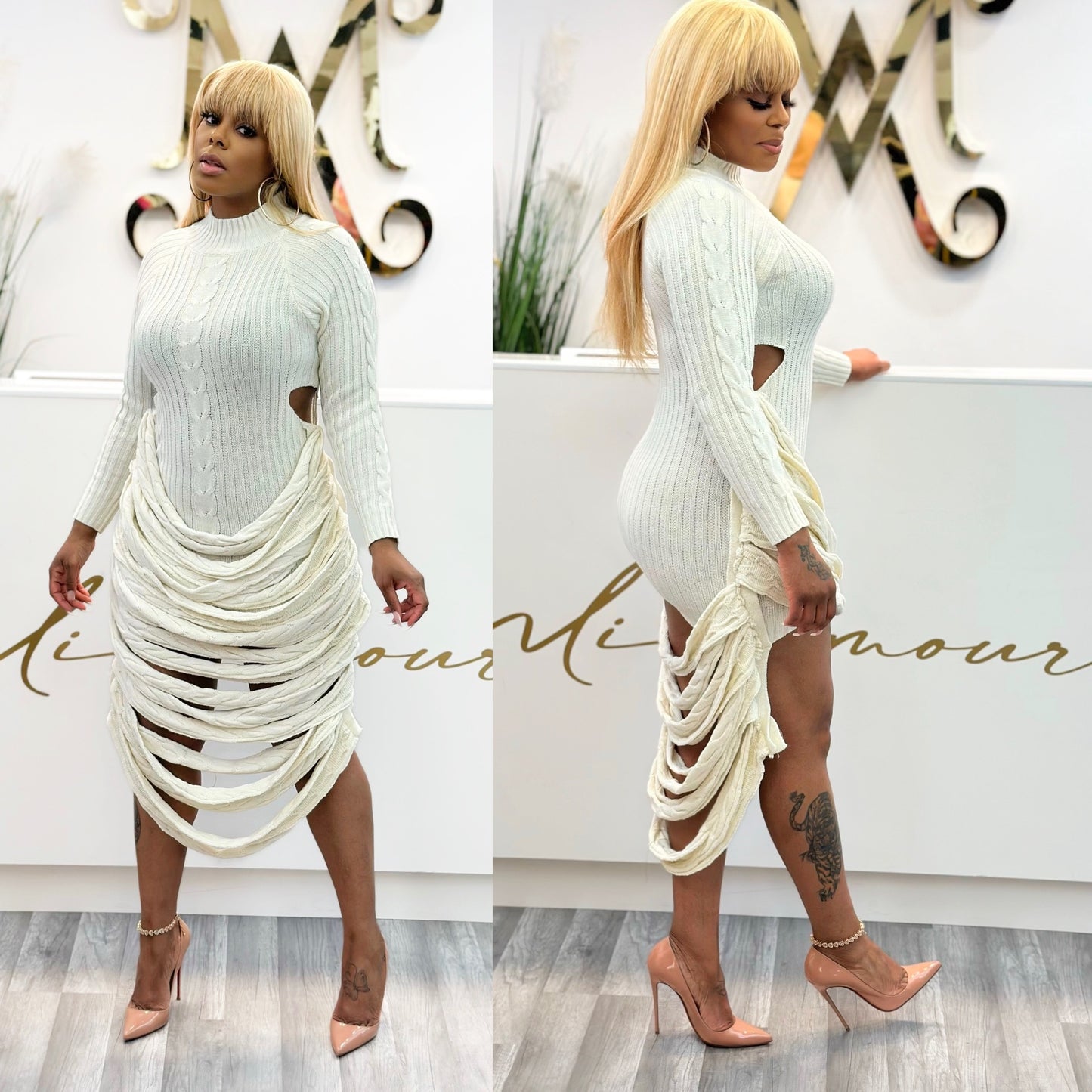 Shredded Sweater Dress