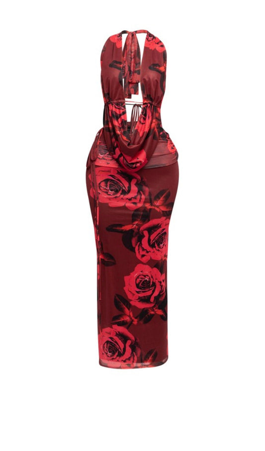 Red Halter Skirt Set